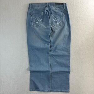 Y2K Premium Baggy Jeans Men 34x30 Blue Distressed Faded Embroidered Straight